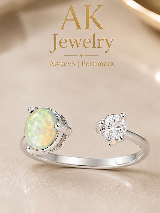 Macy's Jewelry - 💎LUXURY Simulated Opal (3/4 ct.) & Cubic Zirconia Cuff Ring in Sterling Silver